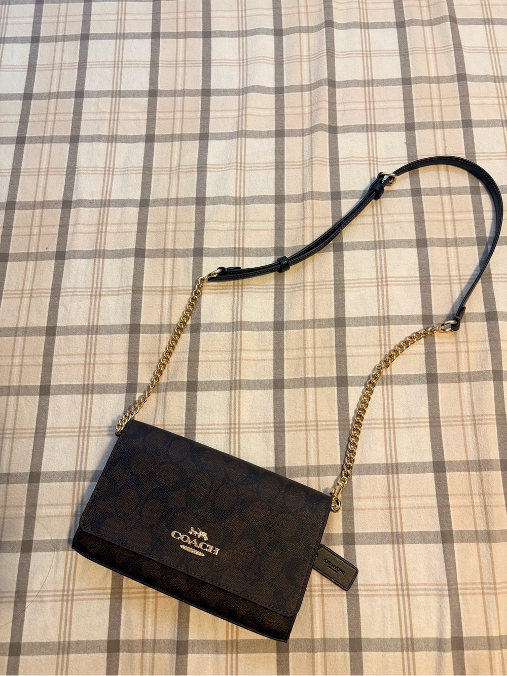 Coach Dark Brown Signature Chain Crossbody Bag with Gold Hardware